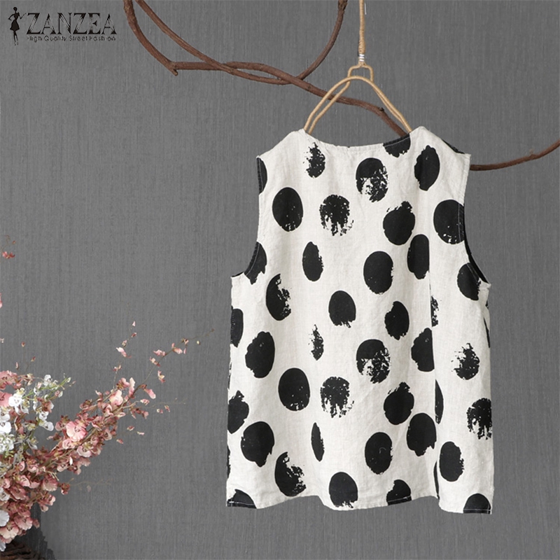 Áo ZANZEA Không Tay Họa Tiết Chấm Bi Cỡ Lớn Giản Dị Dành Cho Nữ | BigBuy360 - bigbuy360.vn