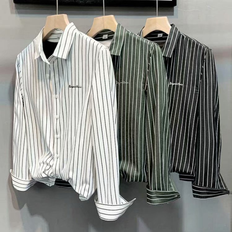 Áo Sơ Mi Dài Tay Họa Tiết Kẻ Sọc Thời Trang Mùa Hè Hàn Quốc Cho Nam Size S-2Xl