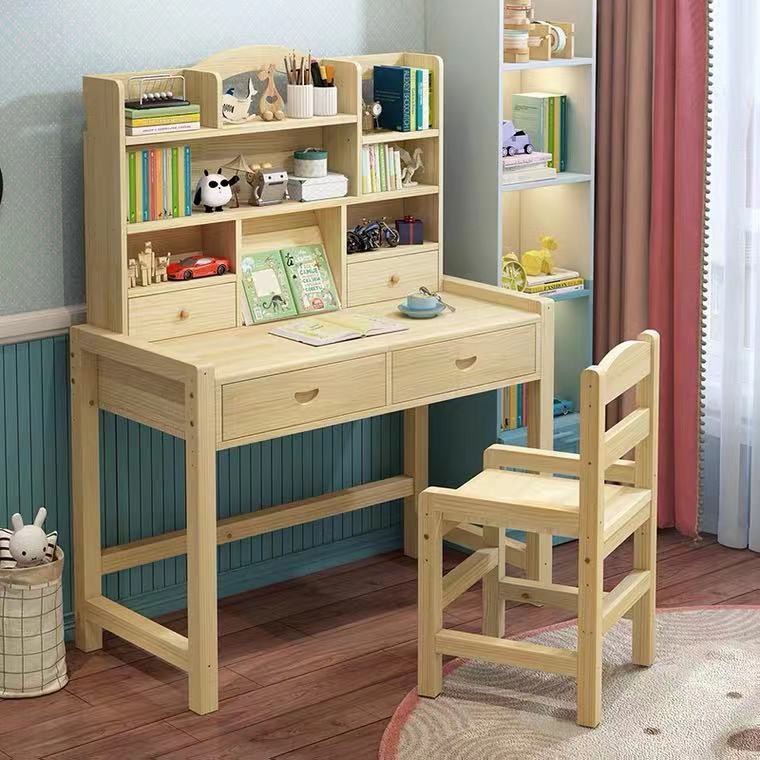 ✹▪Bàn học trẻ em có thể nâng lên hạ xuống ghế gỗ liền khối bộ sinh tiểu tại nhà làm việc đơn giản <
