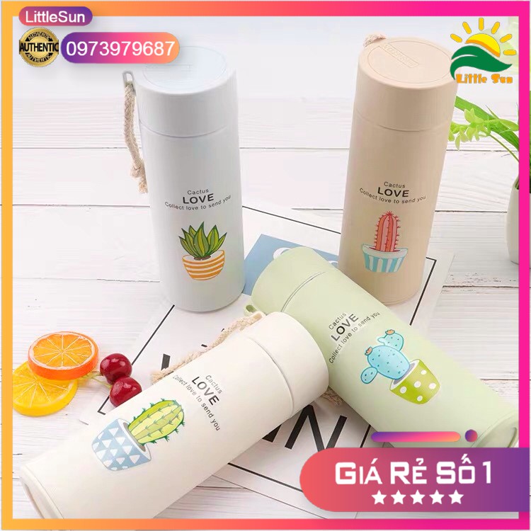 Bình Giữ Nhiệt Thủy Tinh Bọc Nhựa Cactus Love 400ml