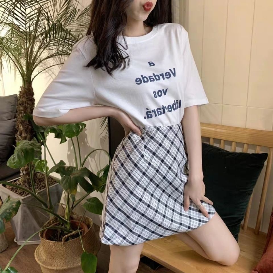 Set Áo Thun Ngắn Tay Và Chân Váy Chữ A Dáng Rộng Phong Cách Hàn Quốc Mới Cho Nữ
