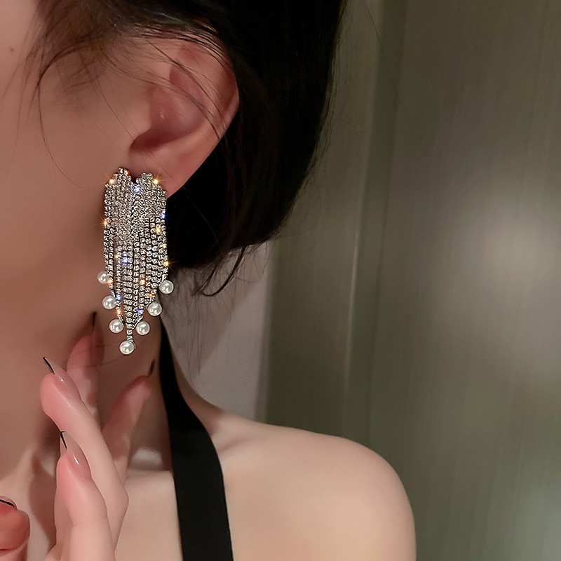 Bông Tai Mạ Bạc 925 Hình Trái Tim Đính Ngọc Trai Phong Cách Âu Mỹ Thời Trang