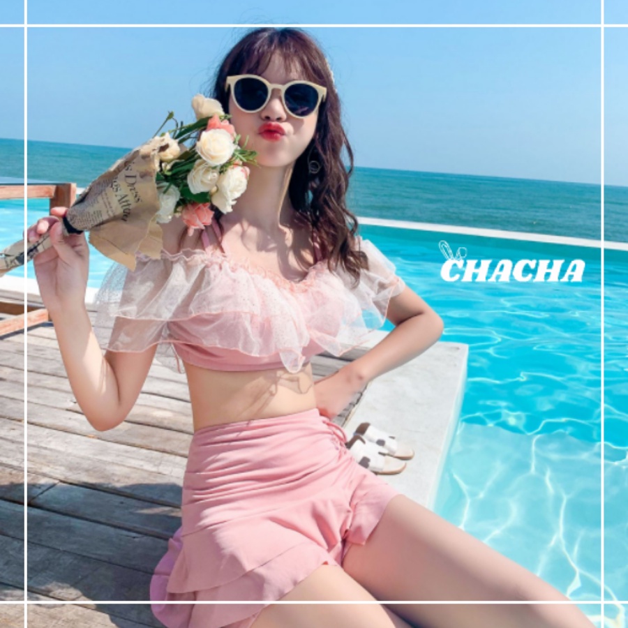 Bikini đồ bơi 2 mảnh Chacha Sweet áo tắm kiểu váy Boxer dễ thương nhẹ nhàng đáng yêu