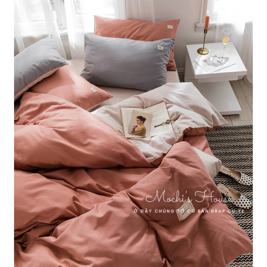 [HÀNG XUẤT NHẬT] BỘ CHĂN GA GỐI COTTON HÀN QUỐC TICI VẢI MỊN MÁT MÀU CAM ĐẤT PHỐI GHI | BigBuy360 - bigbuy360.vn