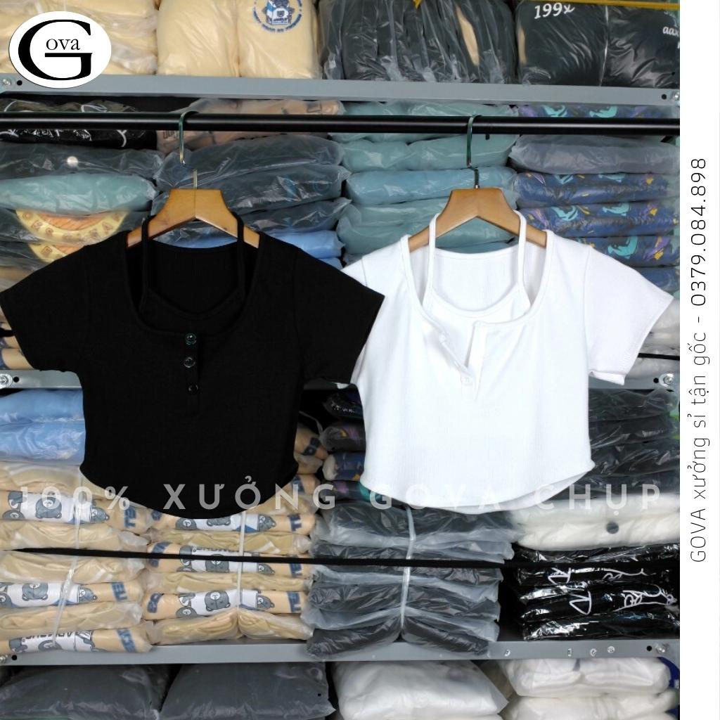 Áo Croptop GIẢ YẾM 2 LỚP Thun Gân Kiểu Sexy Nữ, Áo Thun Ôm Body Đẹp GOVA