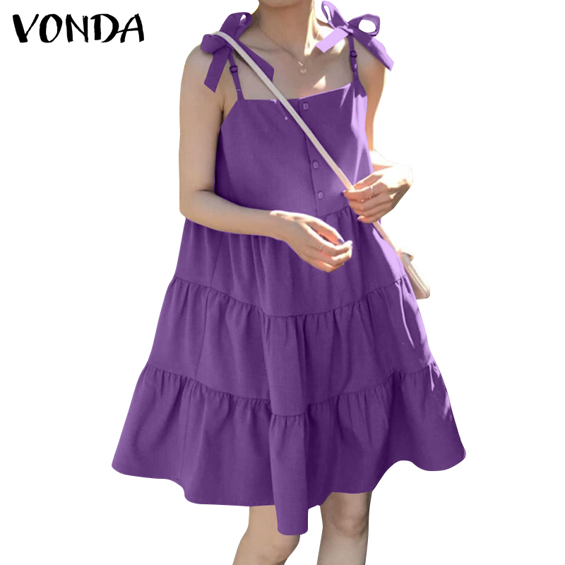 Đầm VONDA Hai Dây Đính Nút Thời Trang Quyến Rũ Thoải Mái Cho Nữ | BigBuy360 - bigbuy360.vn
