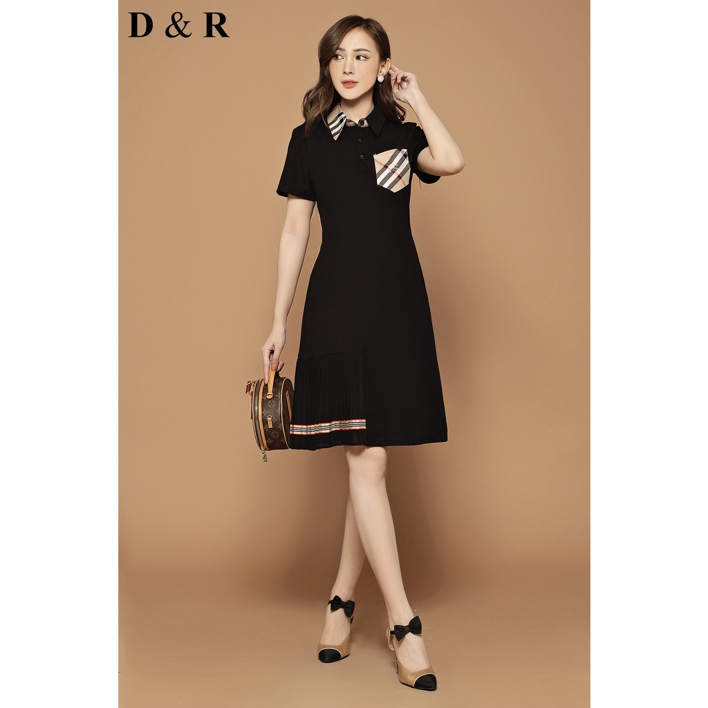 Đầm polo nữ bigsize thêu BBR Quảng Châu cao cấp chân váy xếp ly D&R Fashion D127