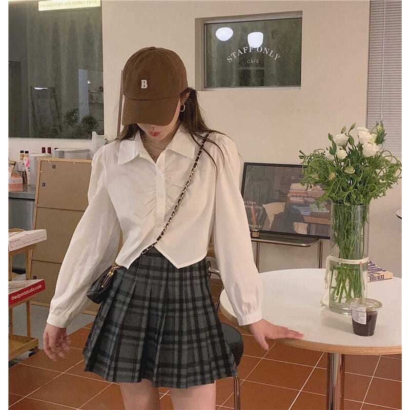 Áo Croptop Tay Dài Cổ Polo Màu Trơn Cỡ Lớn Thời Trang Cho Nữ