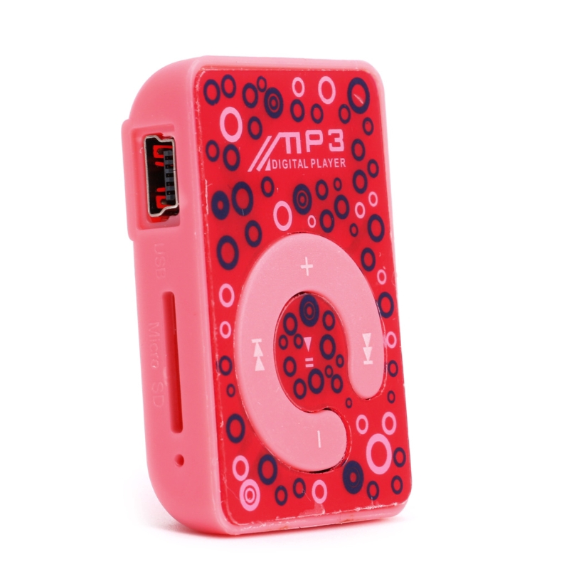 Máy nghe nhạc MP3 mini họa tiết vòng tròn nhỏ dễ thương hỗ trợ khe cắm thẻ TF + dây cáp Mini USB và tai nghe