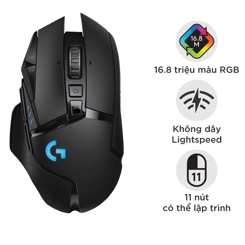 Chuột game không dây Logitech G502 - RGB, 11 nút lập trình, tùy chỉnh trọng lượng