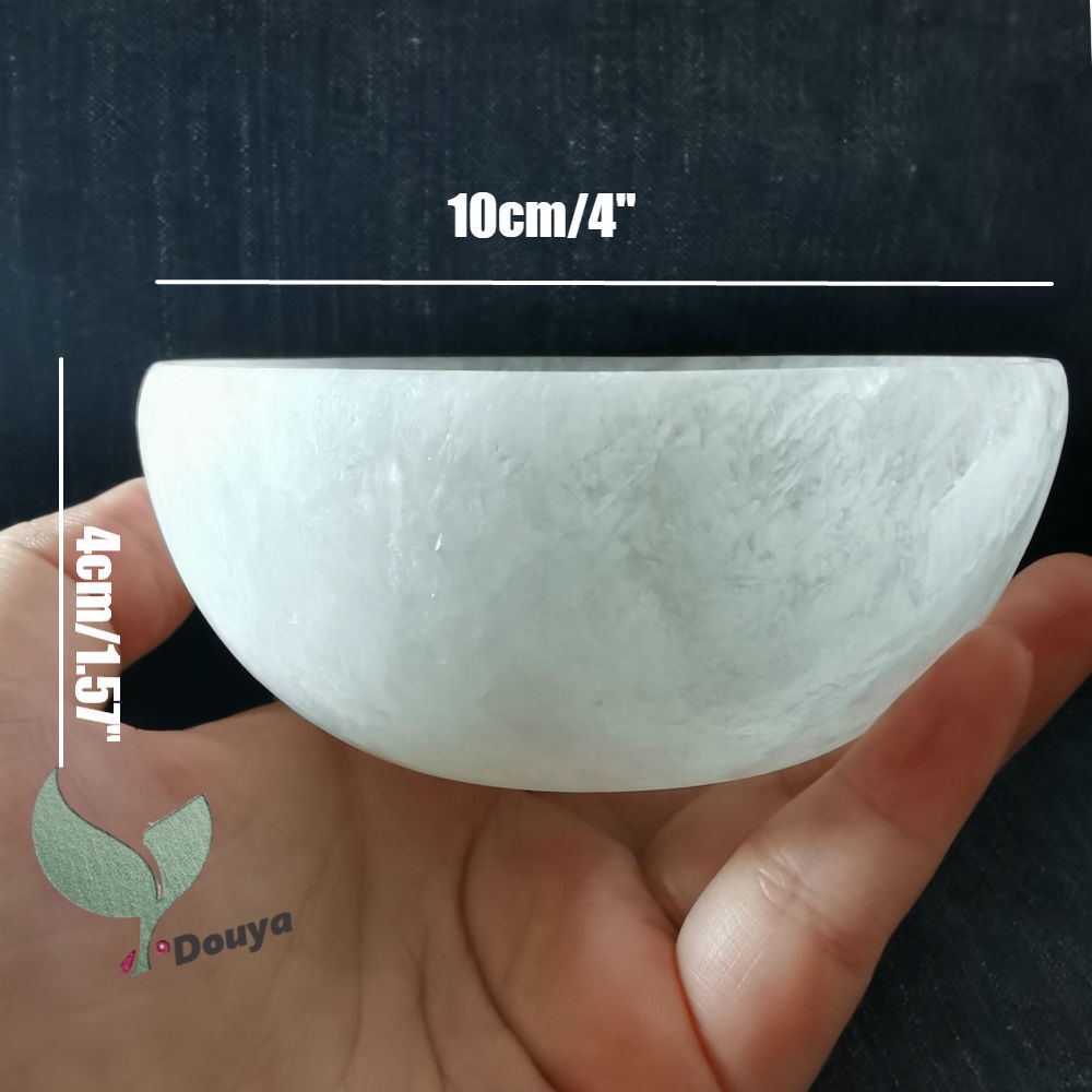Bát điện có đèn led màu trắng selenite kèm đế gỗ tiện dụng