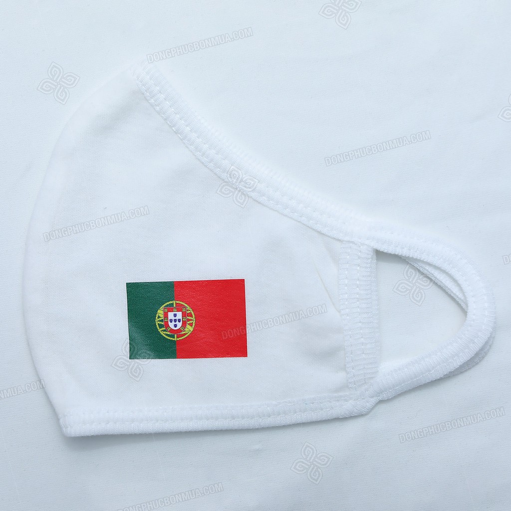 Combo 10 Khẩu Trang Vải Màu Trắng Kháng Khuẩn In Cờ Các Quốc Gia Tham Dự EURO Co Giãn, Bảo Vệ Sức Khỏe Toàn Diện
