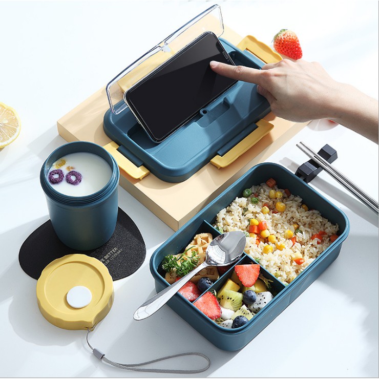 COMBO Hộp Cơm Văn Phòng 3 Ngăn Kèm Đũa Thìa Inox + Túi xách giữ nhiệt + Cốc đựng súp canh | BigBuy360 - bigbuy360.vn