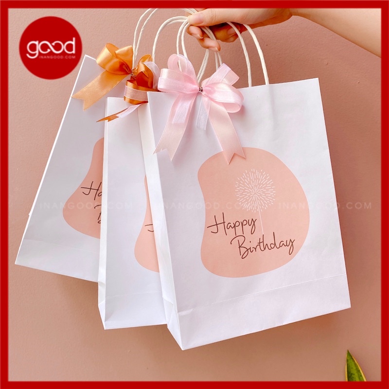 20 túi giấy kraft đựng quà tặng chúc mừng sinh nhật ngang 19 cao 25 hông 7 cm tặng kèm nơ lụa