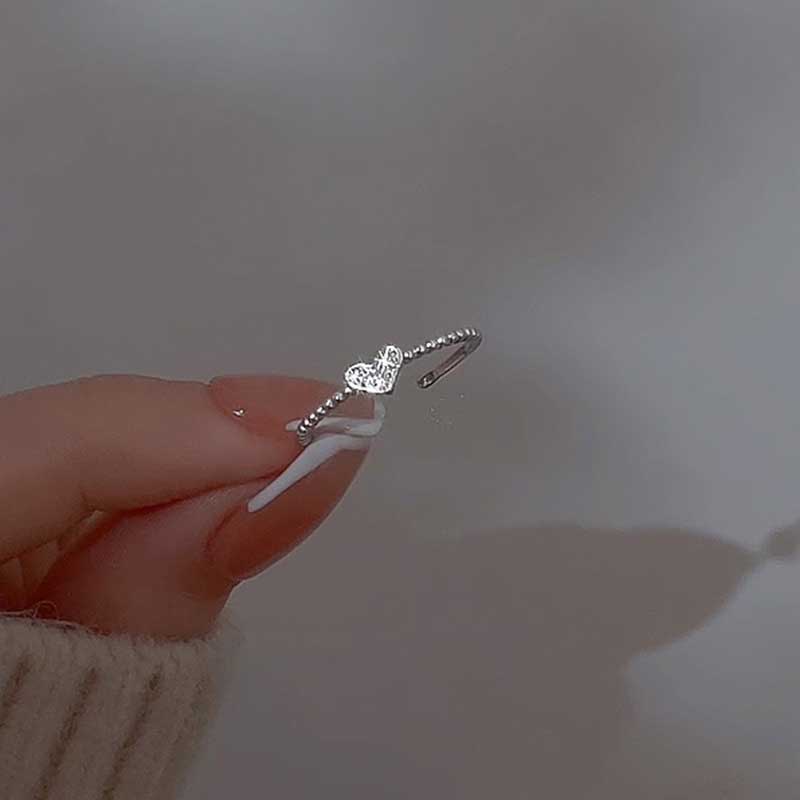 Nhẫn Thép Titan Mạ Bạc 925 Đính Đá Zircon Hình Trái Tim Đơn Giản Thời Trang Có Thể Điều Chỉnh Kích