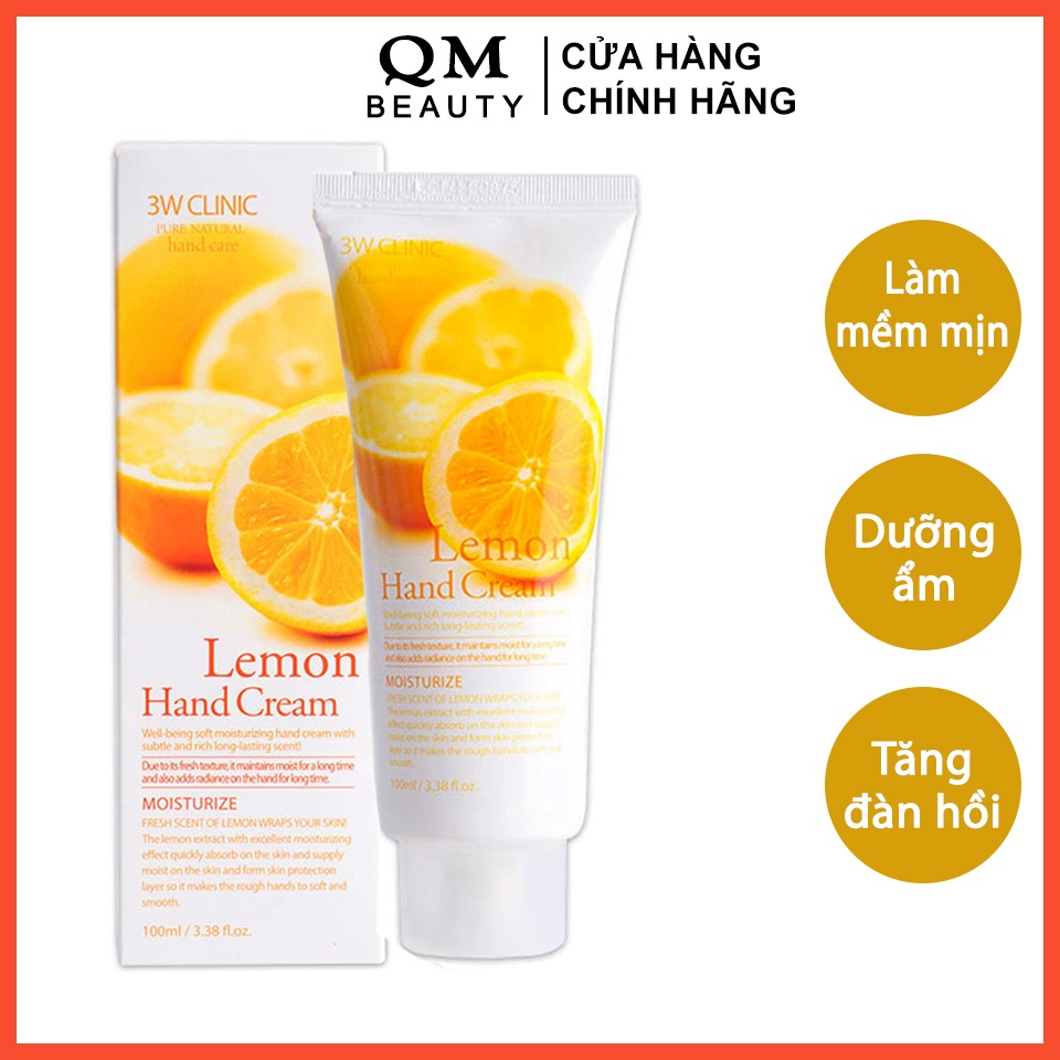 Kem dưỡng da tay 3W Clinic Lemon làm mịn, kem dưỡng ẩm tay Hàn Quốc 100ml