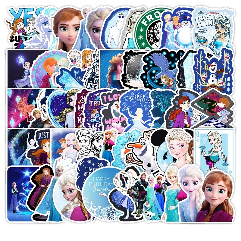 Combo 30 Sticker Chống Nước Decal Dán Điện Thoại Laptop Mũ Bảo Hiểm Vali Guitar Sổ Tay Nữ Hoàng Băng Giá Công Chúa Elsa