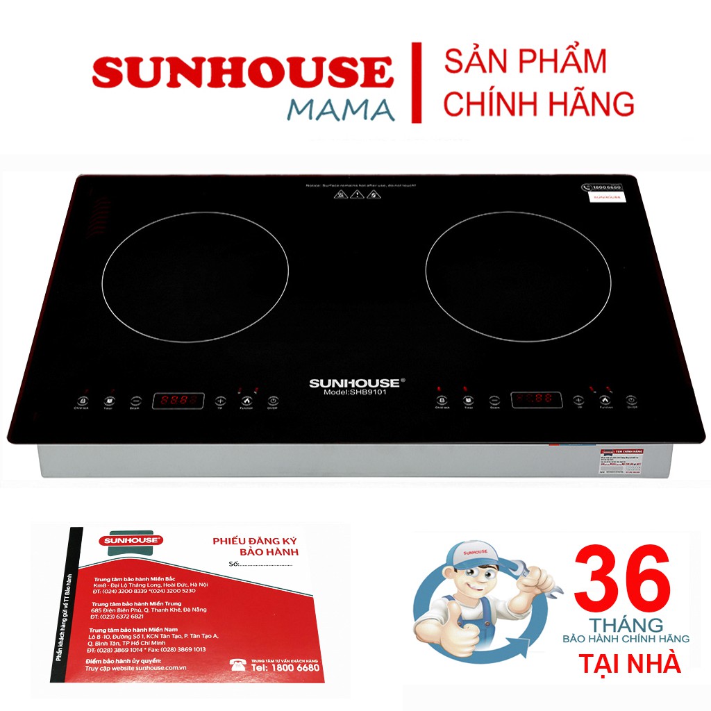 Bếp đôi điện từ Sunhouse SHB9101 - Bảo hành 3 năm tại nhà