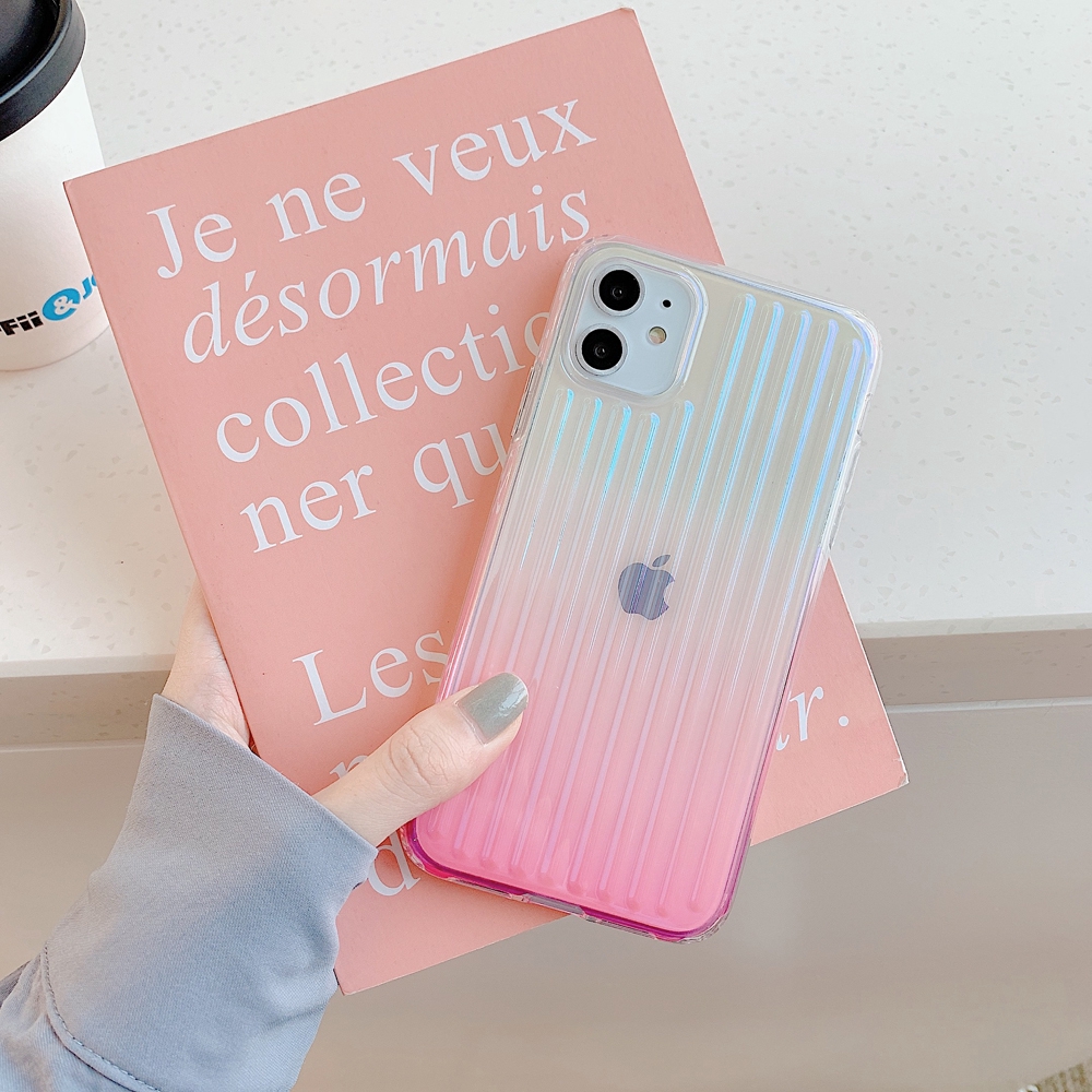 Ốp điện thoại dẻo kiểu va li màu gradient hồng/ xanh lá phối trắng độc đáo cho IPHONE 6 6S 7 8PLUS XS MAX XR 11 PRO MAX