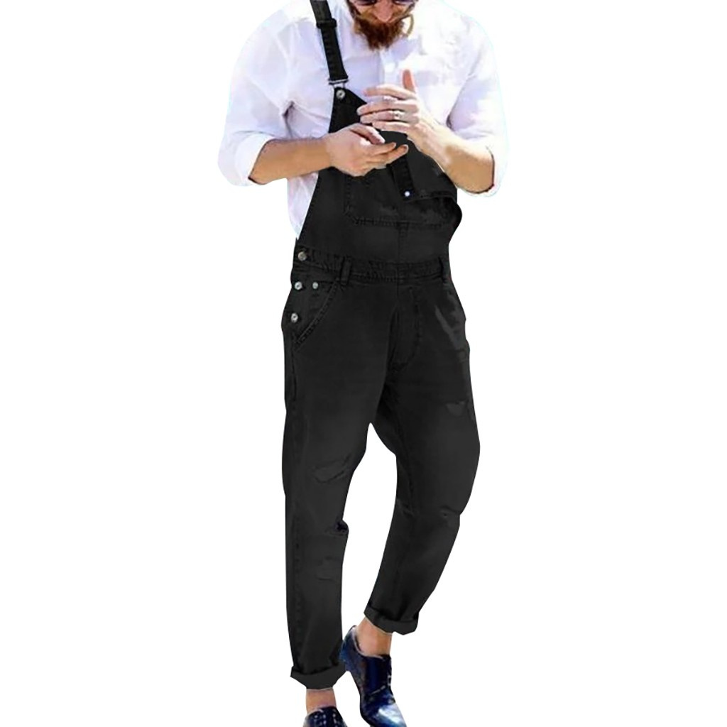 janesame_Mens  Pocket Jeans Overall Jumpsuit  Streetwear  Overall Suspender Pants