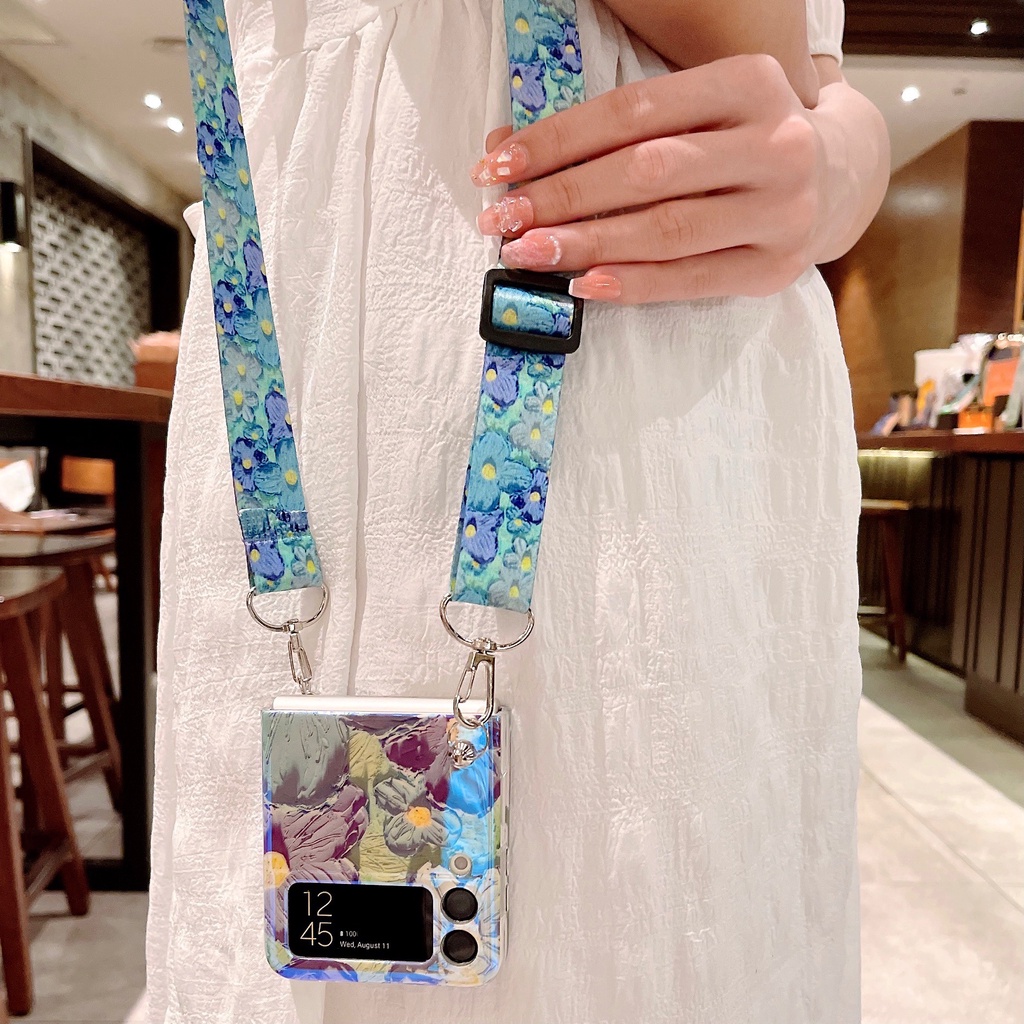 Ốp Lưng Dẻo Hoa Màu Nước Samsung Galaxy Z Flip 4 / Z Fip 3 Kèm Dây Đeo Chéo - BUM STORE GALAXY CASE