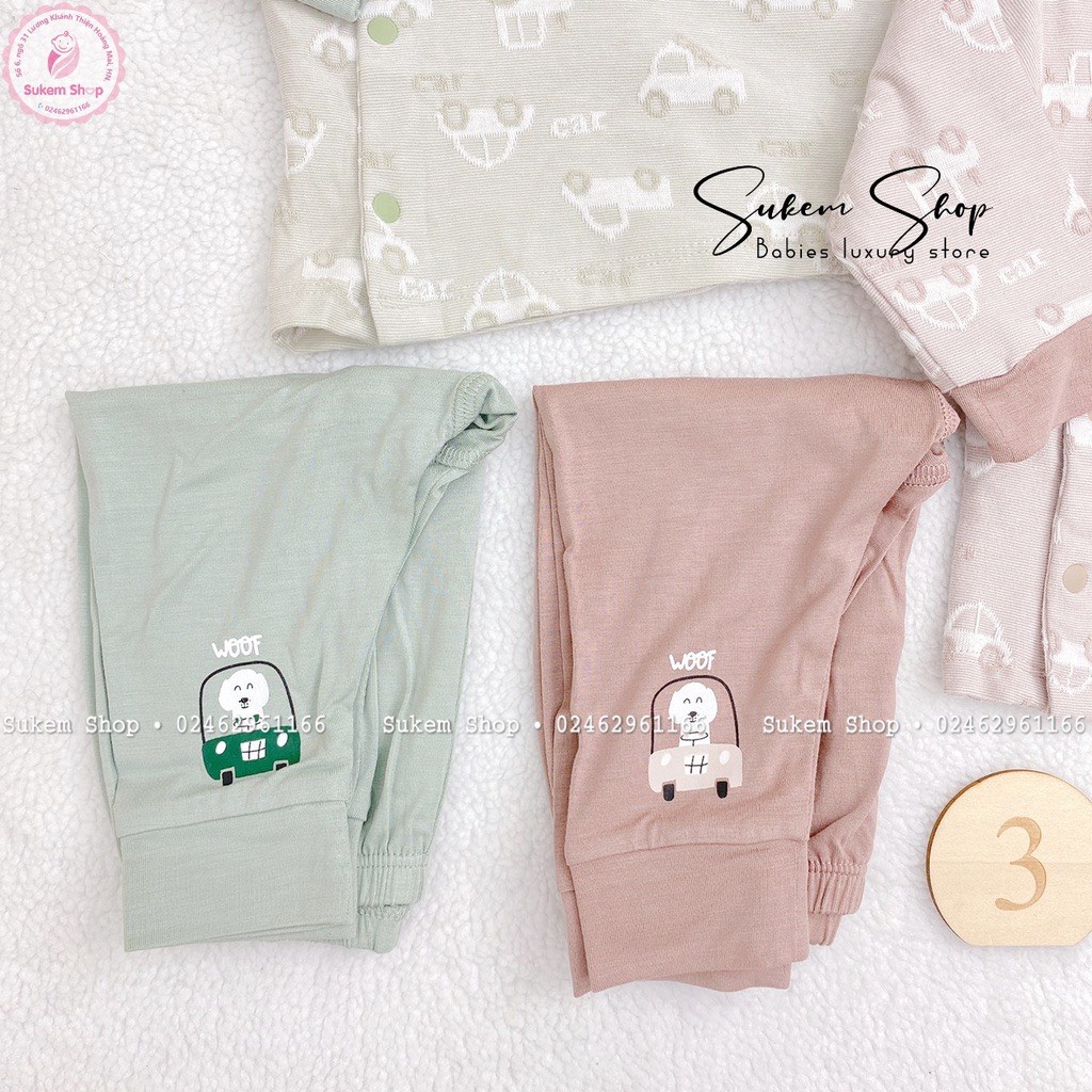 Bộ Đồ Dài Tay La Pomme Sơ Sinh Cúc Lệch Little Car