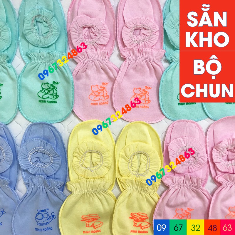 Bao tay bao chân sơ sinh Minh Hoàng Vỏ Đỏ sẵn 3 loại Chun, Bo, Dây