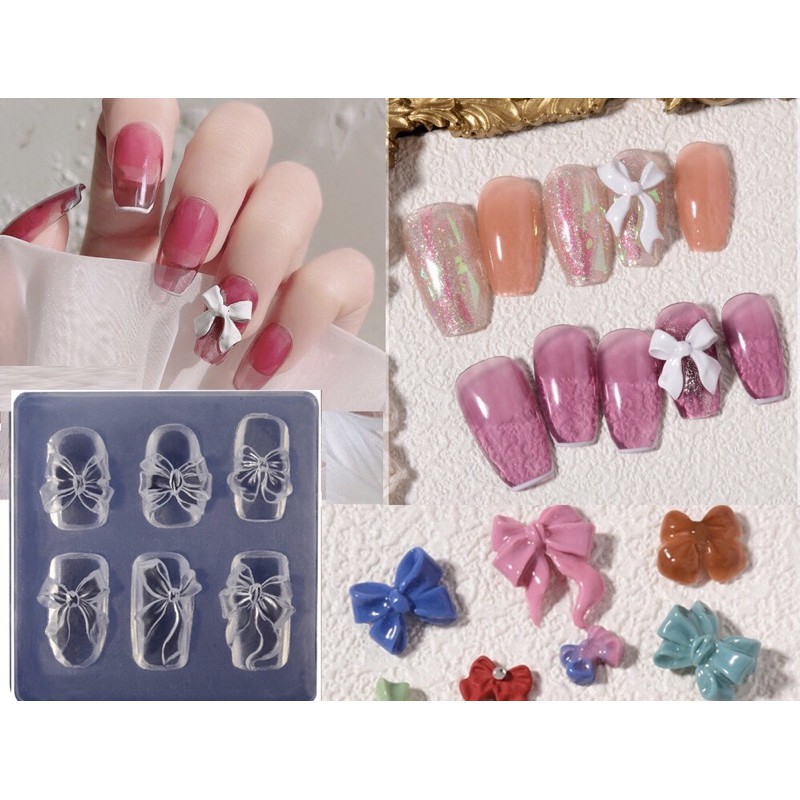 Khuôn silicon nail Yapas đắp gel bột tạo hình nơ gấu hoa hồng, khuôn làm charm nail họa tiết trang trí móng