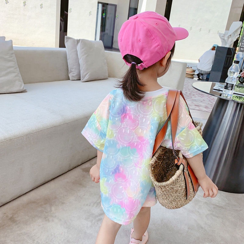 Áo thun tay lỡ dáng rộng in hình mặt cười kiểu Hàn Quốc thời trang mùa hè mới cho bé gái