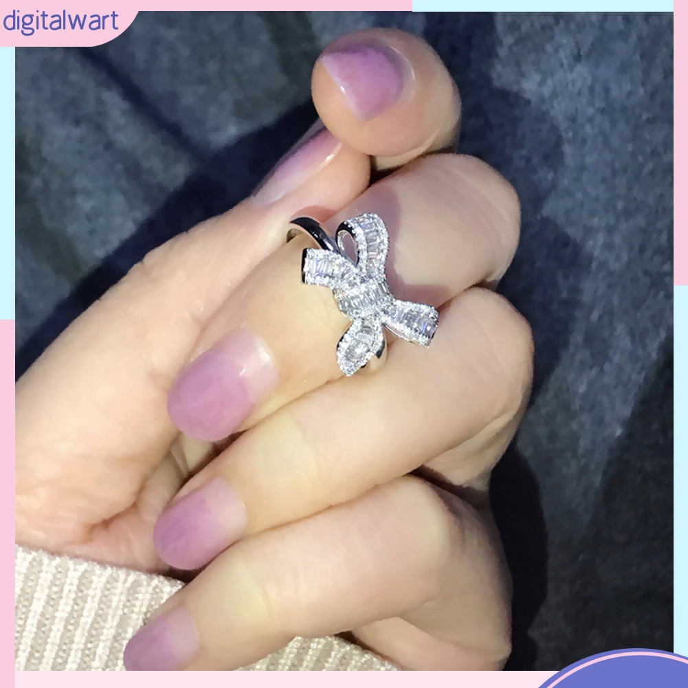 Nhẫn đính đá hình nơ xinh xắn dành cho nữ