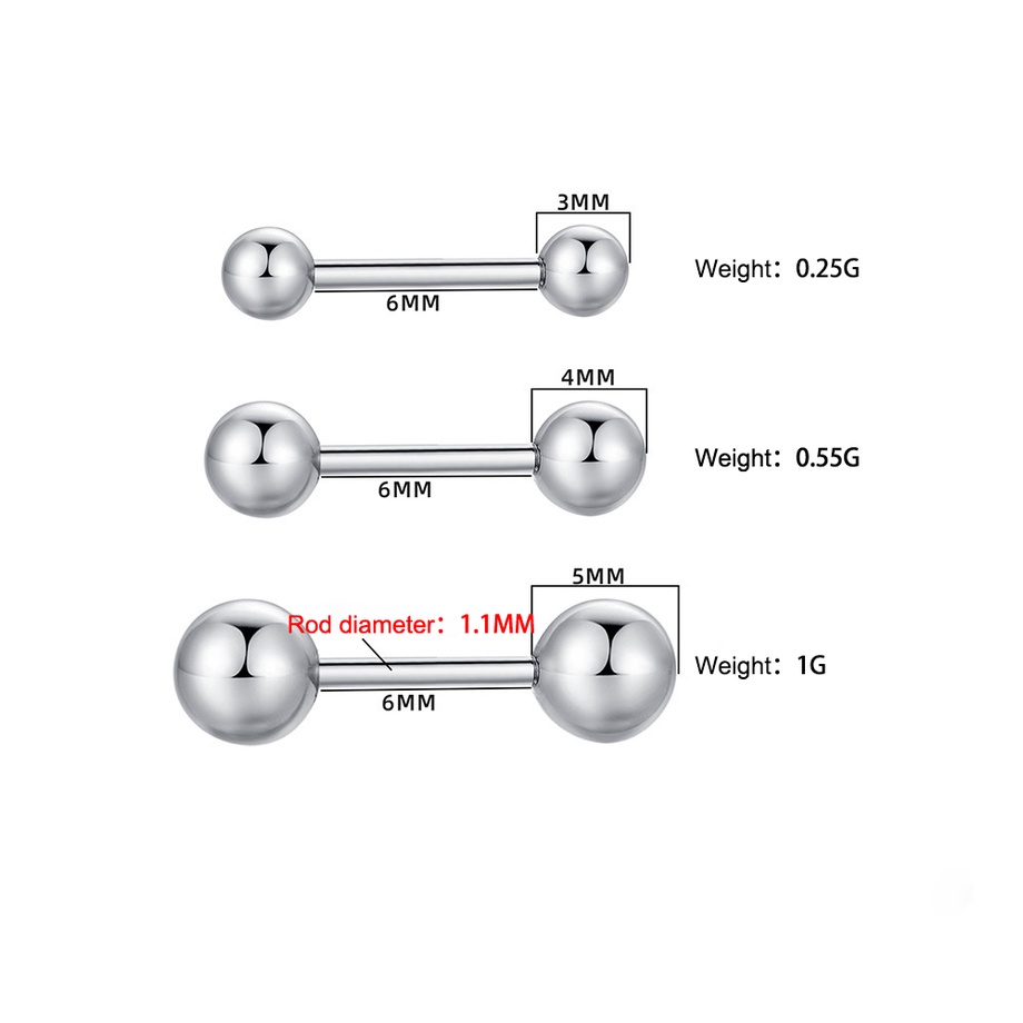 Bộ Khuyên Tai Hình Quả Tạ Bằng Thép Đường Kính 2.5mm 3mm 4mm 5mm