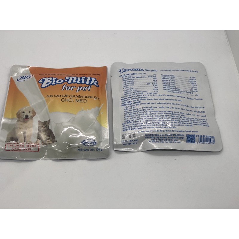 Sữa cao cấp chuyên dùng cho chó mèo BIO MILK bổ sung vitamin, đạm, béo và khoáng - gói 100g