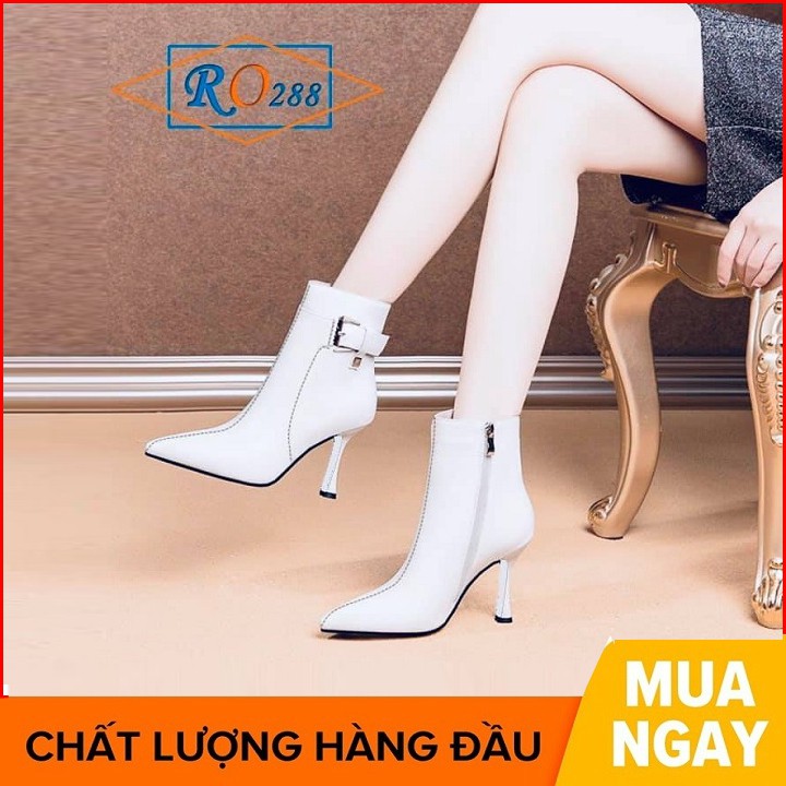 Giày boot bốt nữ cổ thấp 7 phân hai màu đen trắng hàng hiệu rosata ro288