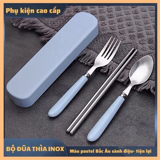 Bộ 3 MUỖNG ĐŨA NĨA INOX304 cá nhân có hộp đựng cao cấp- Hộp thìa dĩa văn phòng, du lịch tiện dụng