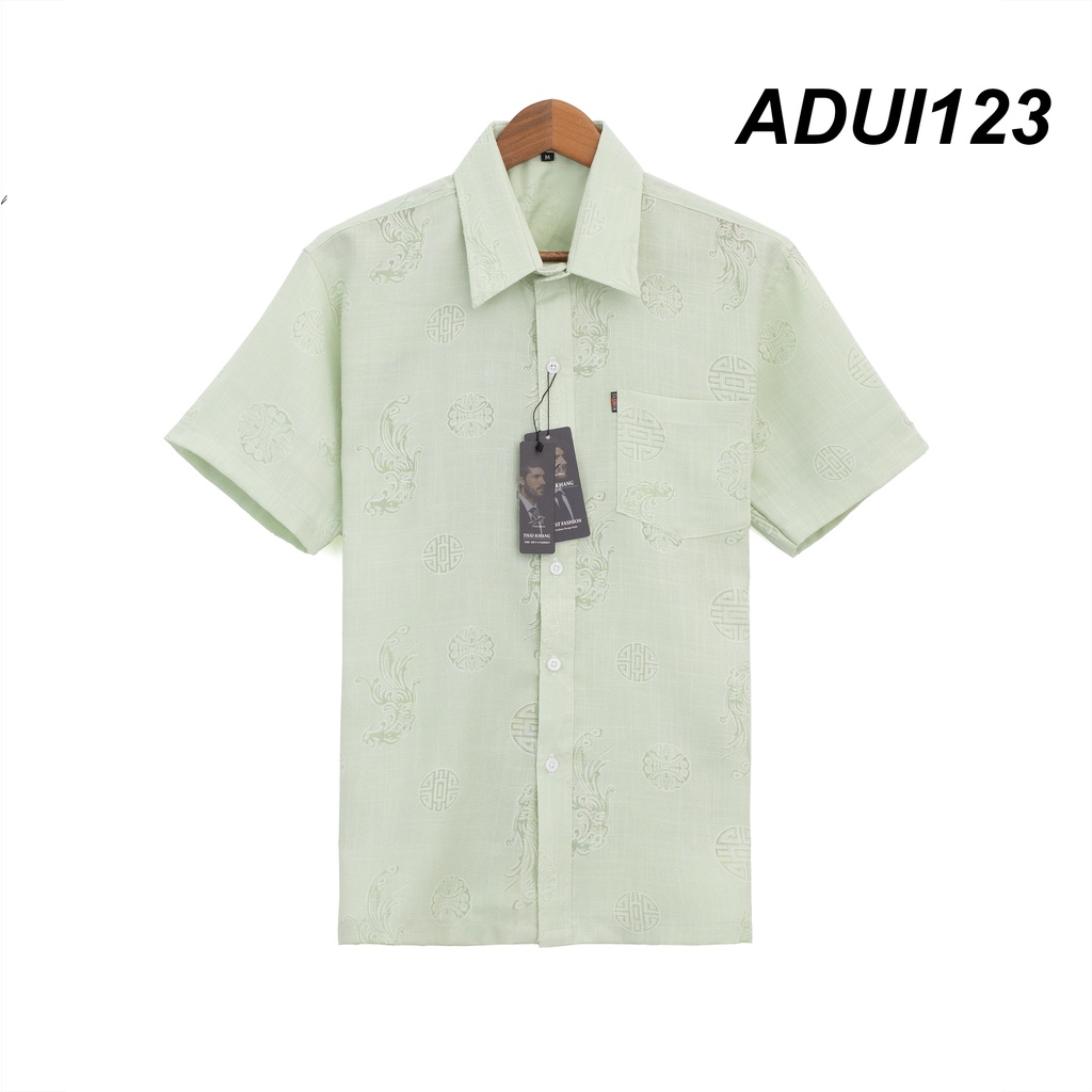 Áo sơ mi nam trung niên ngắn tay vải xô đũi chất vải mềm mát loại áo sơ mi in họa tiết đẹp ADUI12