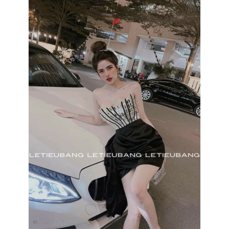 Đầm body cúp ngực kết đá thả tà