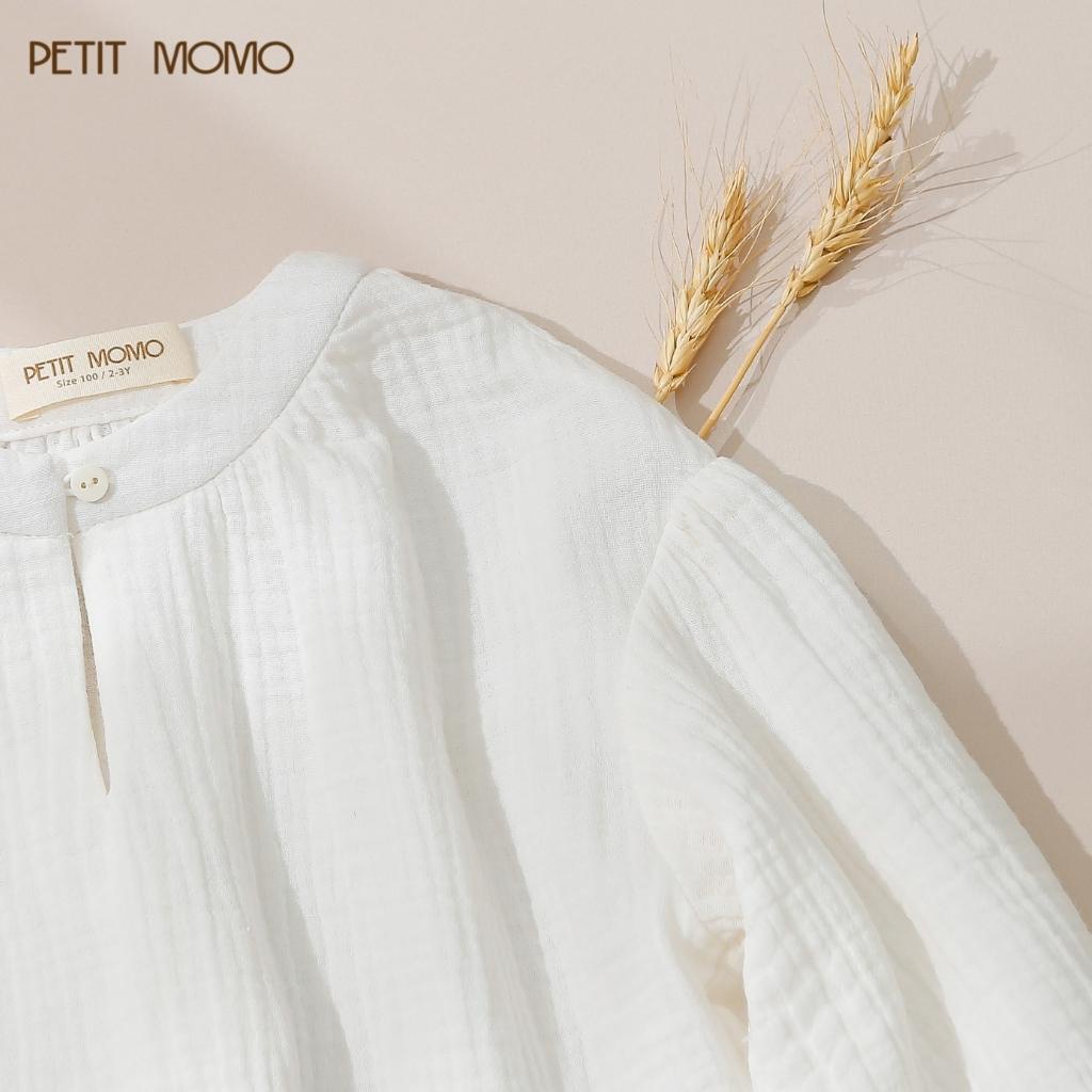 Áo Sơ Mi Cổ Tàu Cho Bé PETIT MOMO Chất Vải Thô Muslin Mềm Mại Thiết Kế Cổ Cài 1 Khuy Tay Áo Bo Chun H185