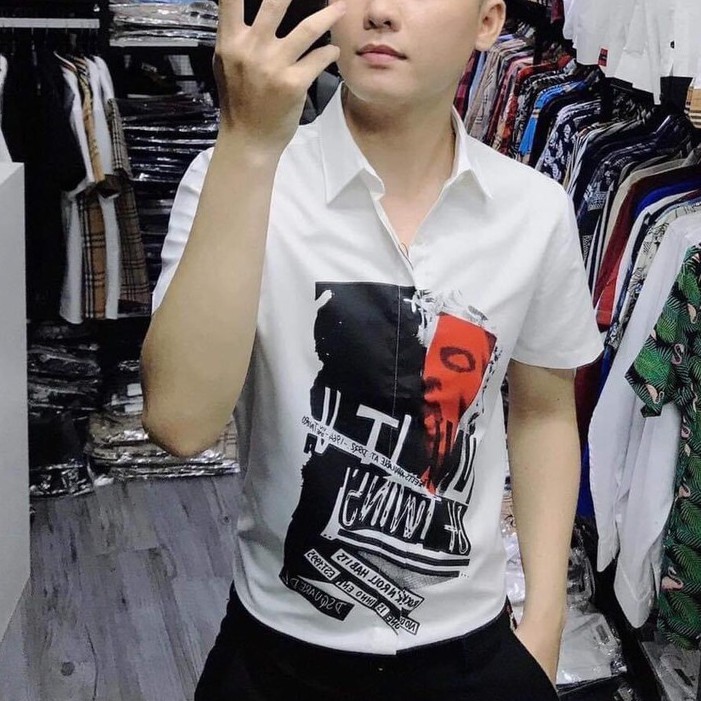 Áo sơ mi nam hàn quốc ngắn tay BBR họa tiết in nhiệt giá rẻ cao cấp AHFASHION