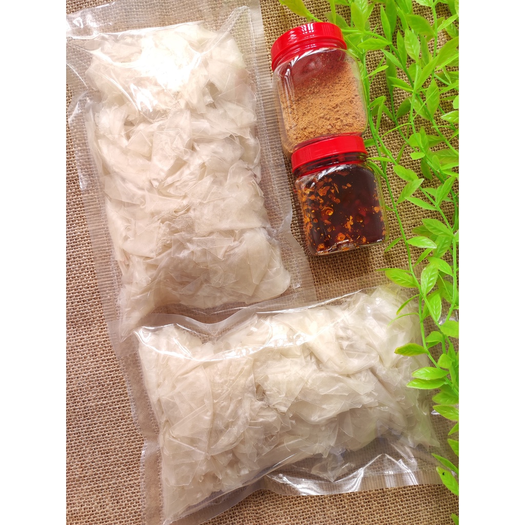 Combo 1kg bánh tráng phơi sương rìa ủ bơ mềm dẻo + sa tế + muối nhuyễn| Bến Ăn Vặt