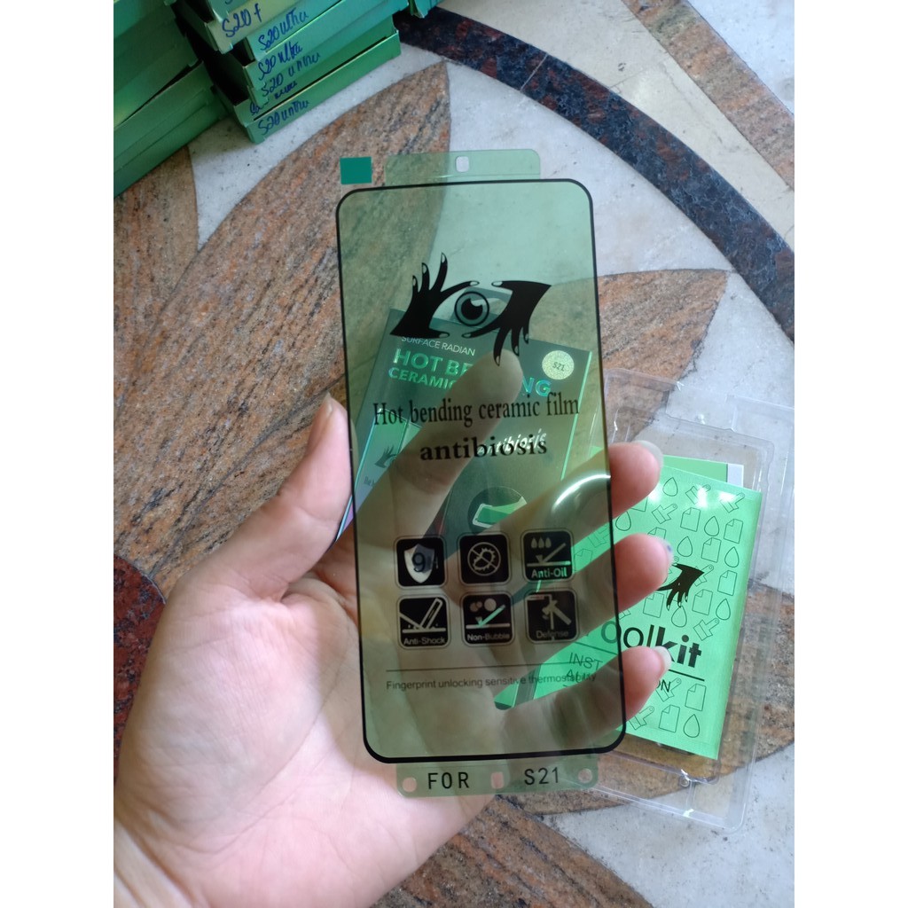Miếng dán dẻo uốn nóng Full màn Samsung S21, S21 Plus, S21 Ultra, Cảm ứng siêu mượt chống vân tay (kèm phụ kiện dán)