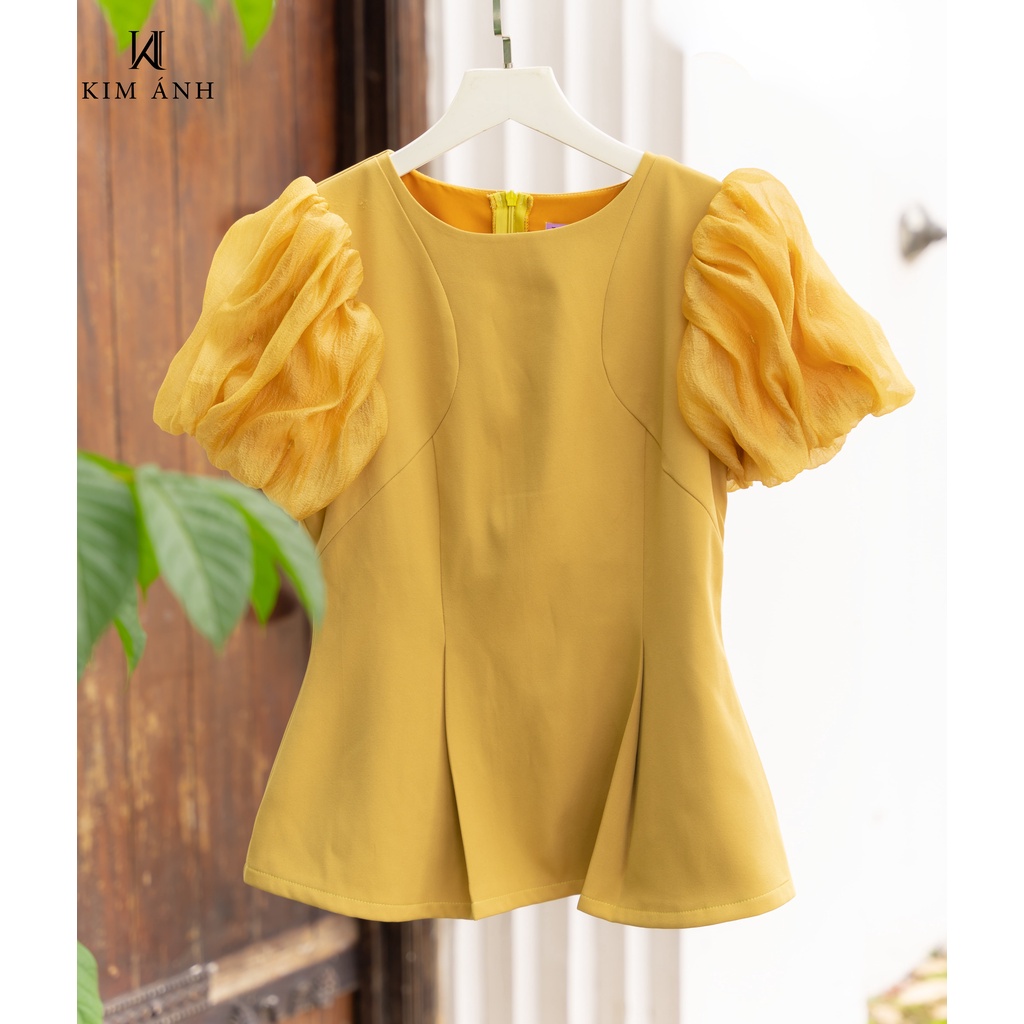 Áo Sơ Mi Kiểu Công Sở Cổ Tròn Nữ Tay Bồng  Lụa Hàn Dáng Áo Xòe Sang Trọng Nhiều Màu Kích Thước AKSX33006