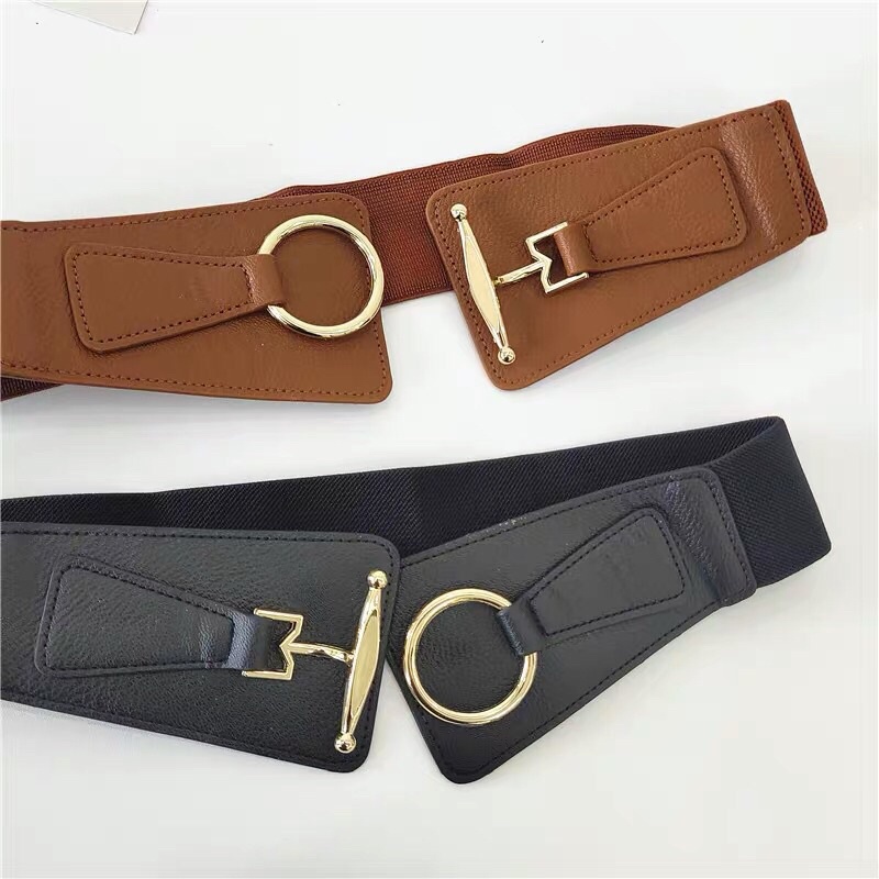 Đai váy bản to 5cm Simsimvintage ĐV020 phối da chun co giãn - Thắt lưng áo vest dạ bản to mặt vàng