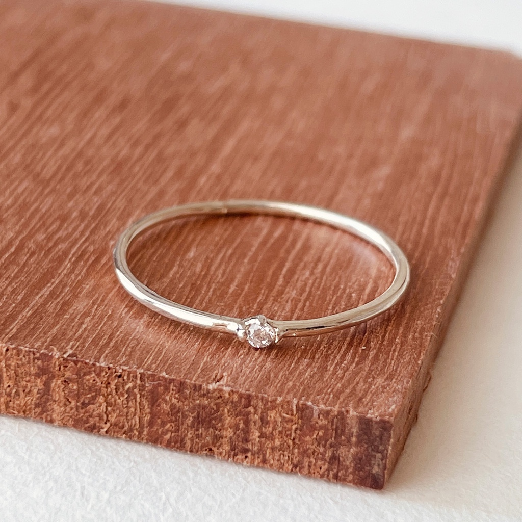 Nhẫn bạc trơn mảnh CiCi Silver, nhẫn nữ basic, đính 1 viên đá, bạc 925, kiểu đơn giản, hàn quốc