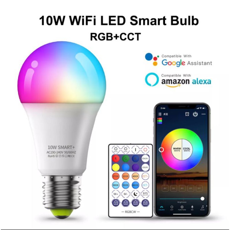 Bóng đèn thông minh Wifi/ Zigbee 15W,12W,10W,9W điều khiển qua điện thoại, Google Home&  Alexa