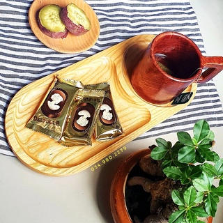 Khay gỗ chia ngăn hình ovan - Một ngăn đựng ly (cốc) một ngăn đựng đồ ăn