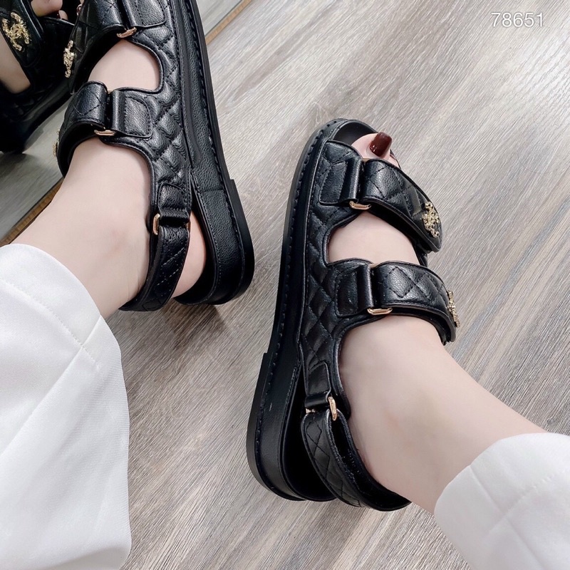 Sandal chanel quai dán logo xích fullbox
