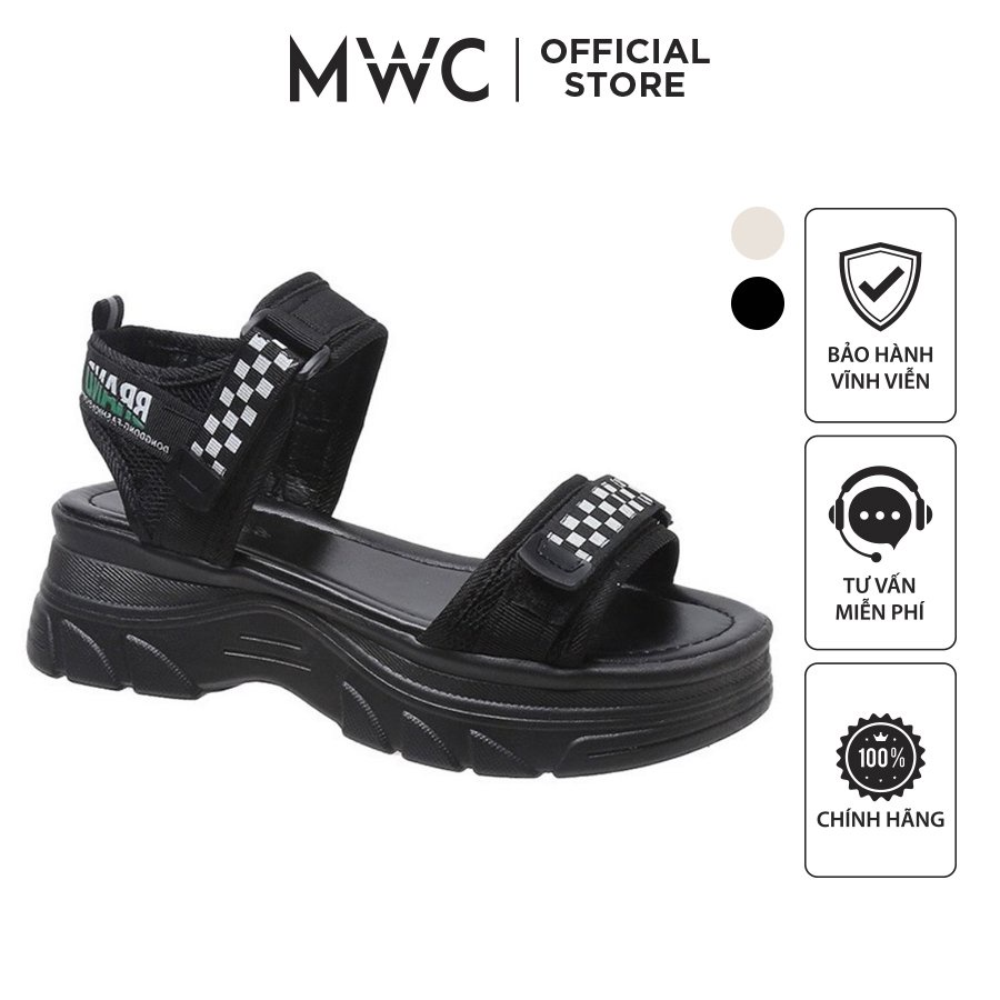 Giày MWC 2953 - Sandal Quai Ngang Phối Caro Đế Cao 5P Siêu Hack Dáng Cá Tính