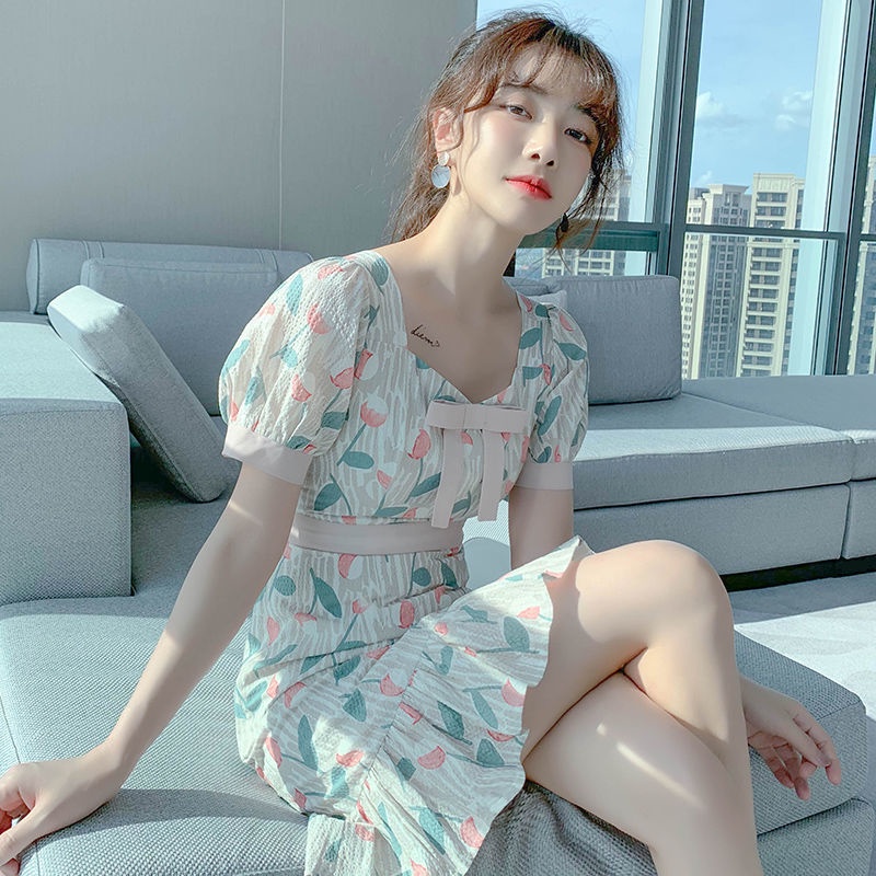 Đầm chiffon In Hoa Phong Cách Pháp Thời Trang Cho Nữ