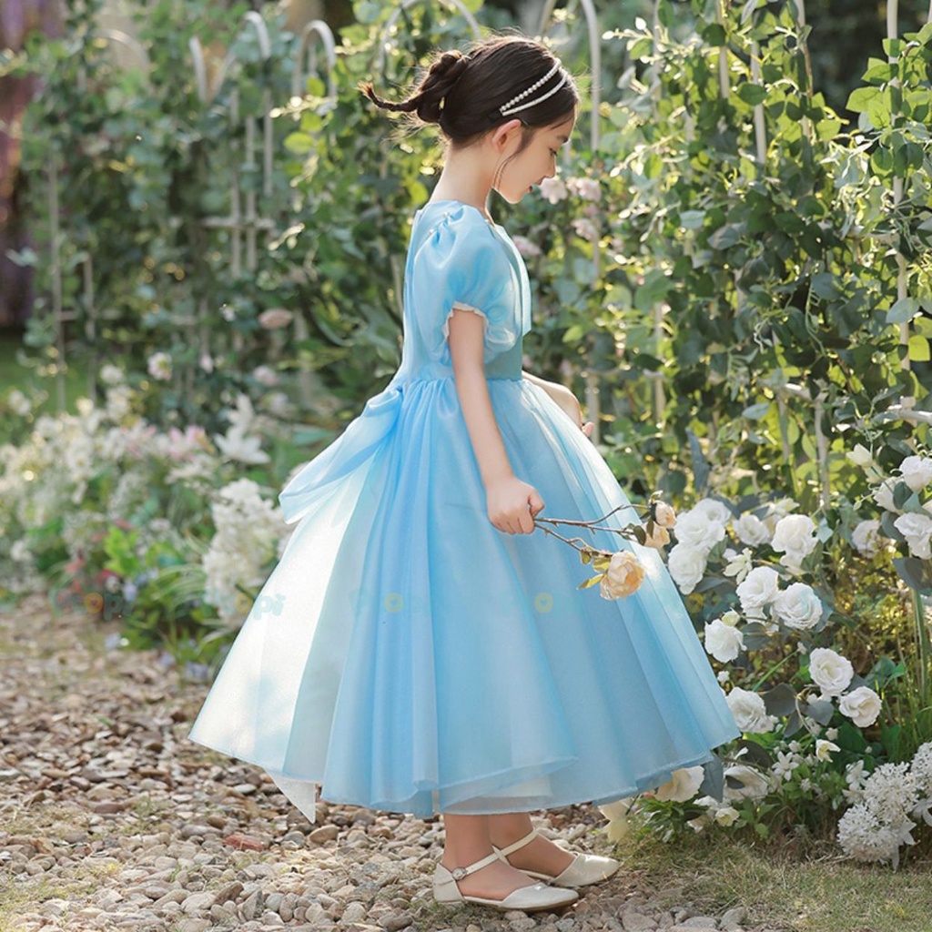 Váy Công Chúa Cho Bé Poopi Đầm Bé Gái Xòe Bồng Màu Xanh Đi Chơi Dự Tiệc Xinh Đẹp 15-37kg
