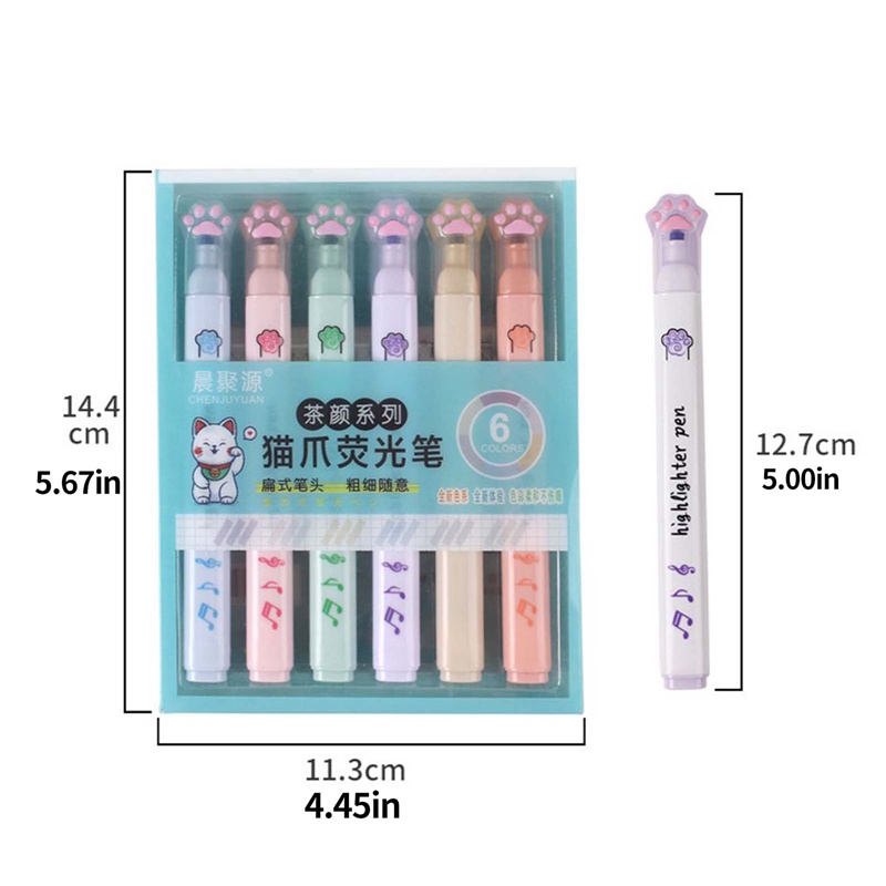 Set 6 Bút Dạ Quang Hình Móng Vuốt Mèo Dễ Thương